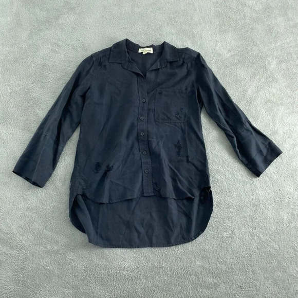 Cloth & Stone Womens Distressed Tencel Button-Up Shirt XS Black 3847 - Picture 1 of 9